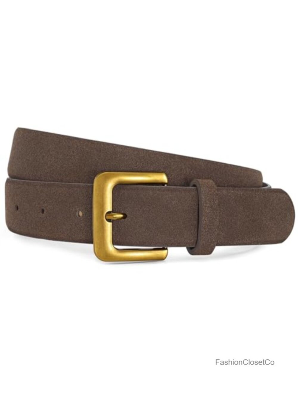 Women's Faux Suede Leather Belt with Retro Gold Buckle Chunky Waist Belt